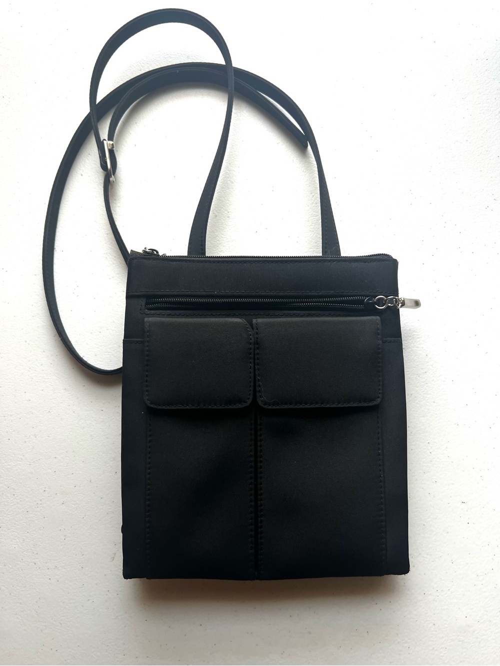 Black Square Crossbody Bag with lots of pockets